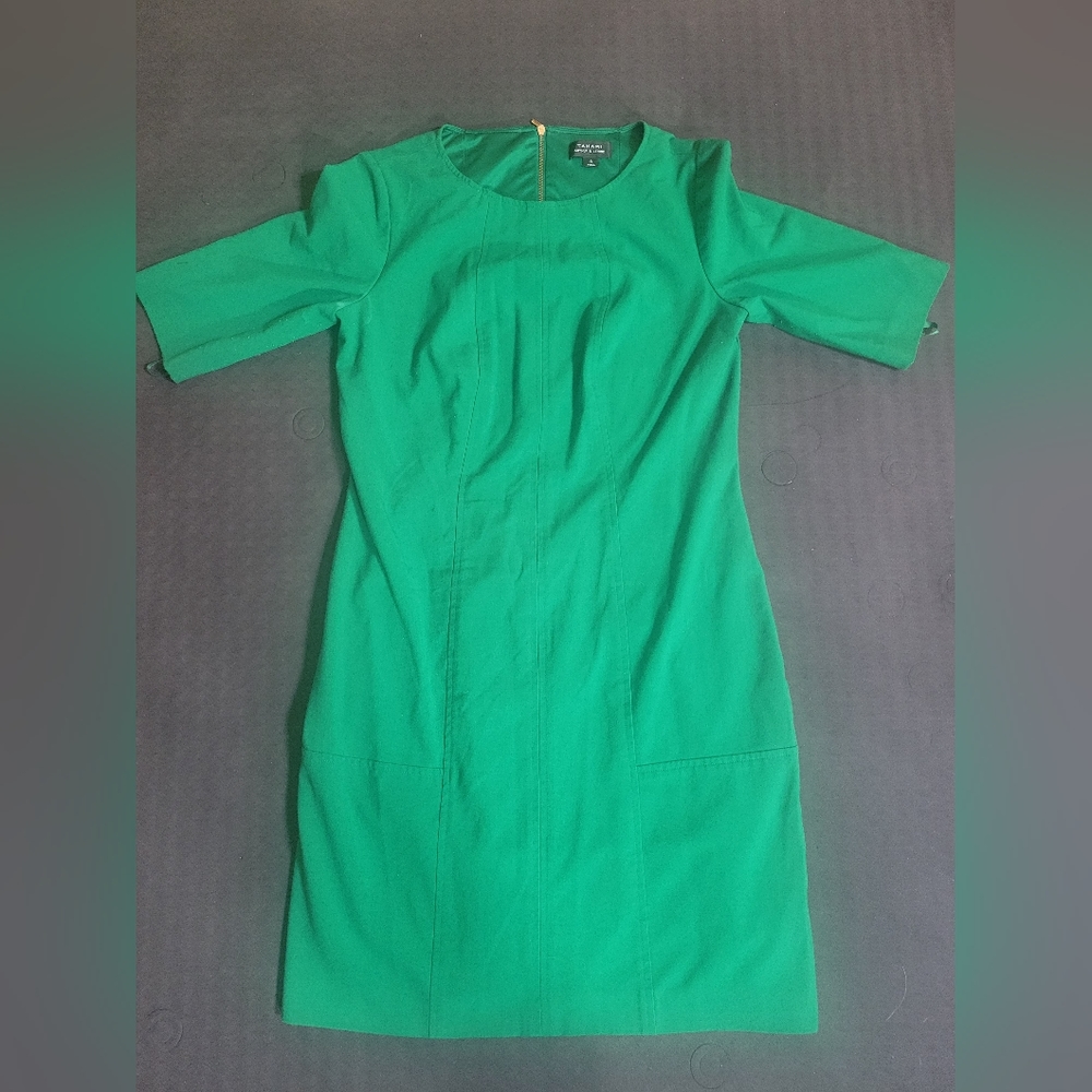 Tahari Size 8 Kelly Green Short Sleeve A-line Midi Dress